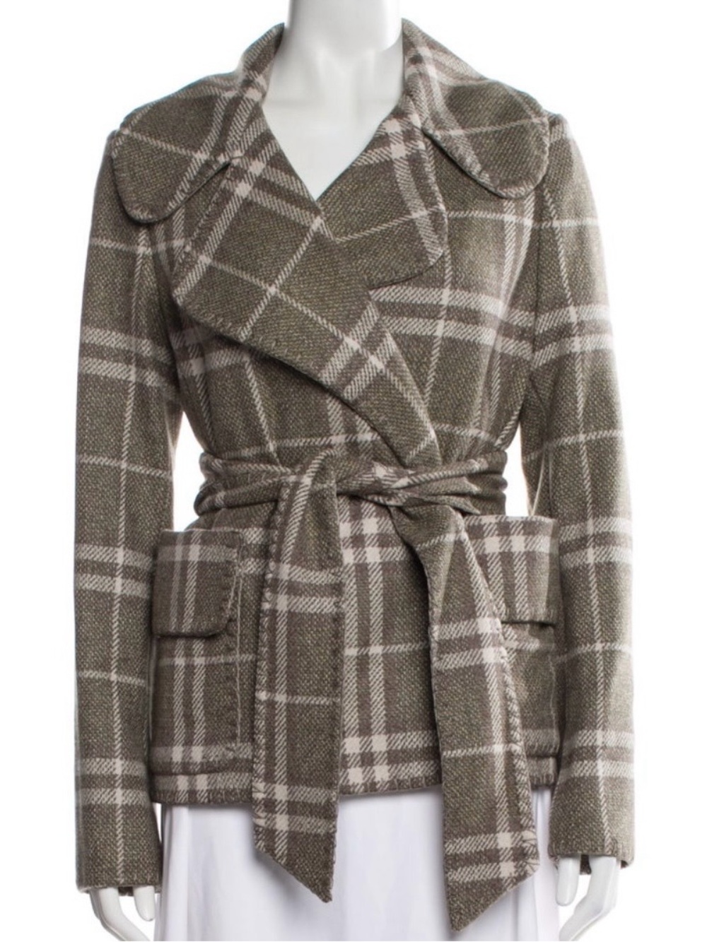 Burberry London 100% Lambswool Plaid Belted Wrap Jacket Coat US 8